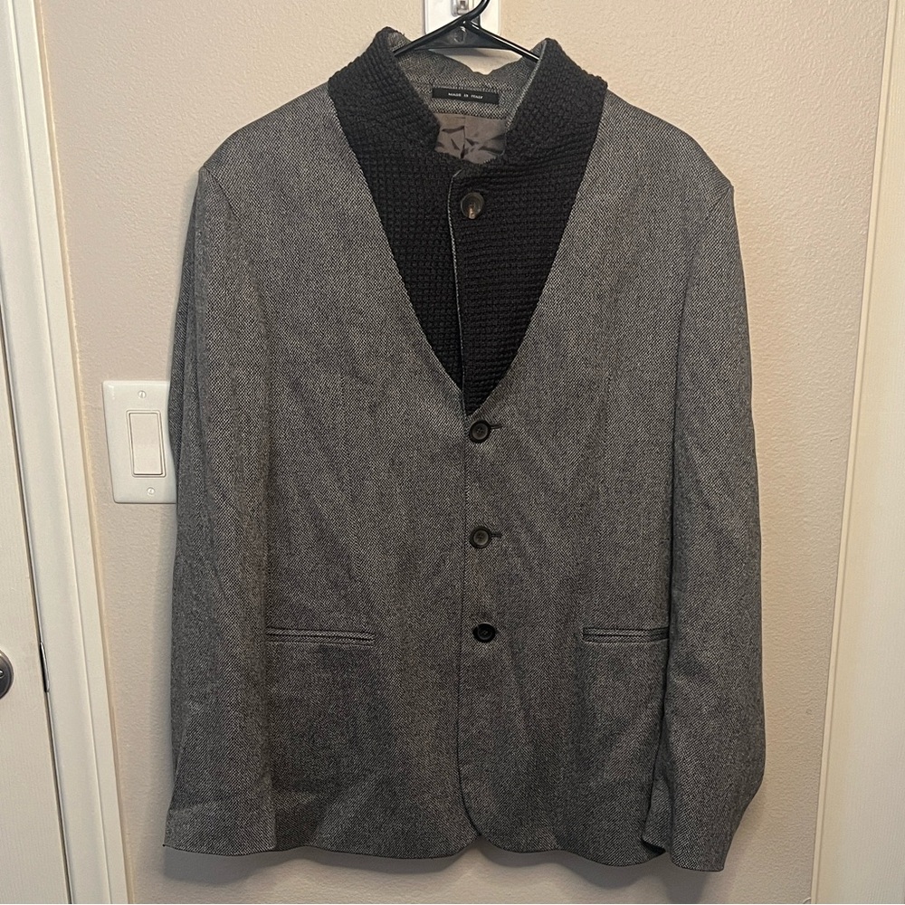 Gray Blazer with Knit Collar - Picture 2 of 5